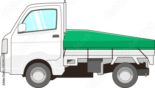 荷台カバーを付けた白い軽トラックのベクター素材イラスト