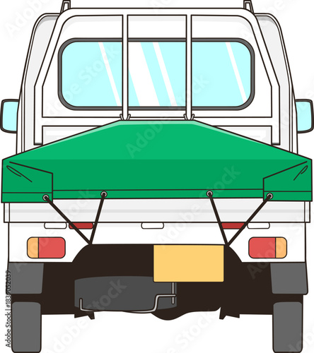 荷台カバーを付けた白い軽トラックのベクター素材イラスト