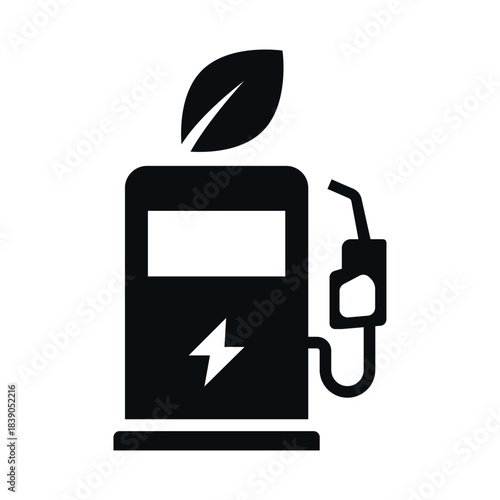 Biofuel icon showing a fuel dispenser with a leaf symbol and energy icon for renewable energy representation
