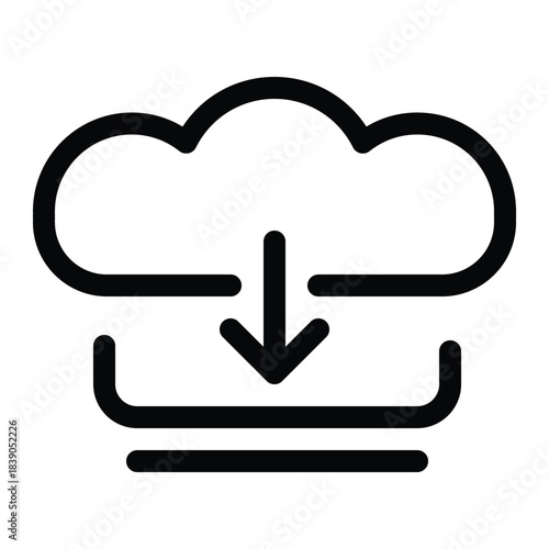 Outline download icon to receive file, save data, and transfer from network.