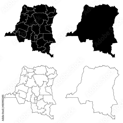 Democratic Republic of the Congo Outline and Solid Fill Map Set.