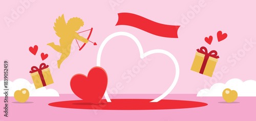cute and simple design valentines theme display stage scene graphic vector for putting object or product