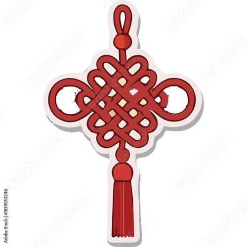 Traditional Chinese good luck knot ornament detailed illustration red cord tassel hanging decoration cultural symbol art isolated on white background