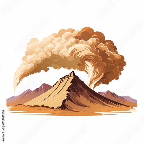 Volcanic Eruption Landscape with Smoke and Ash