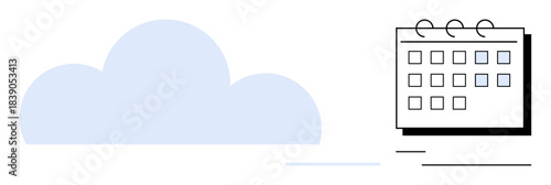 Simplified cloud icon next to a minimalist calendar representing data storage, event planning, and workflow management. Ideal for organization, collaboration, digital planning, scheduling