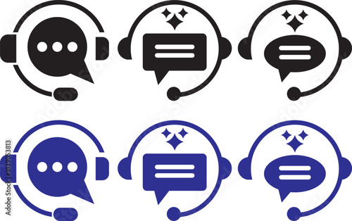 customer support ai icon set. support and communication concept.  chat headphone sign. Customer Support and Communication. Ideal for virtual help tools.  Ideal for virtual help tools 
