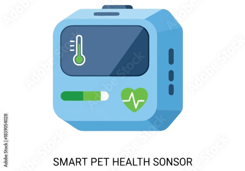 Advanced Pet Wellness Monitoring Device with Temperature and Heart Rate Display Niche Industry Vector Icons Evergreen Microstock Graphics Sustainable Energy Line Art