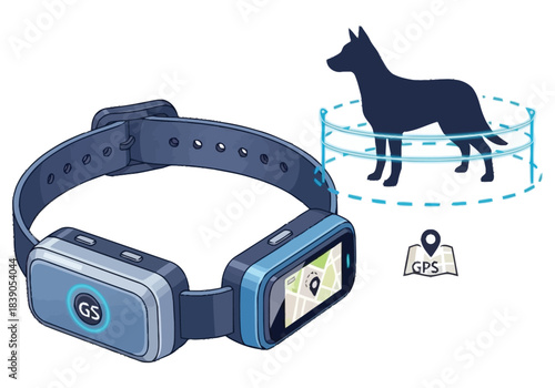 Smart Pet Tracker Device for Dog Safety and Location Monitoring Niche Industry Vector Icons Evergreen Microstock Graphics Sustainable Energy Line Art