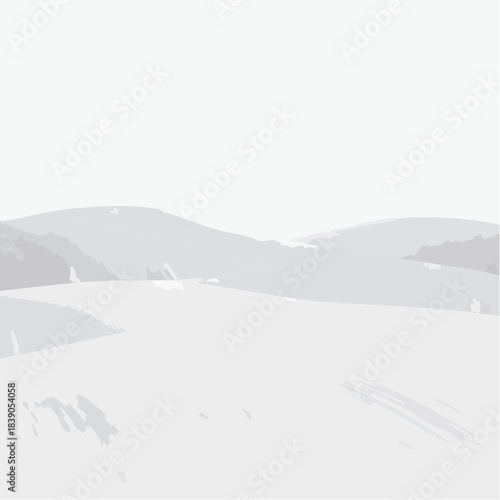 Skiing down a serene snow-covered mountain slope on a calm winter day from a high vantage viewpoint