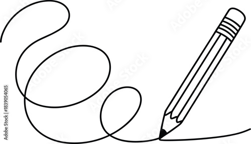 Black pencil drawing continuous line loop vector
