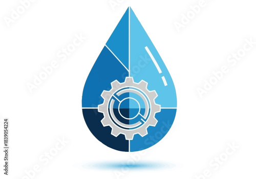 Abstract Water Drop Gear Symbol Industrial Fluid Engineering and Technology Concept Niche Industry Vector Icons Evergreen Microstock Graphics Sustainable Energy Line Art