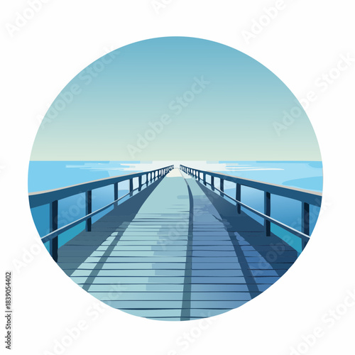 A serene pathway leads to the horizon over a calm body of water, bathed in the soft light of day, suggesting a journey or contemplation