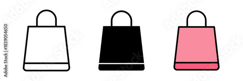 Shopping bag icon retail shopping symbol, tote or paper bag outline illustration, e‑commerce or checkout indicator, minimalist flat design.