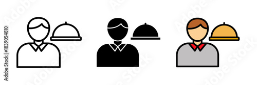 Waiter icon minimal serving staff symbol, simple tray illustration, restaurant service icon