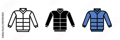 Winter coat icon minimal jacket design, simple outerwear symbol, cold weather clothing illustration, warm winter garment icon.