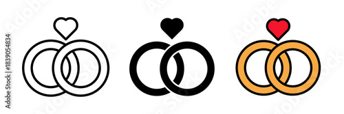 Wedding icon minimal wedding symbol, simple rings and heart design, romantic celebration illustration, marriage ceremony icon.