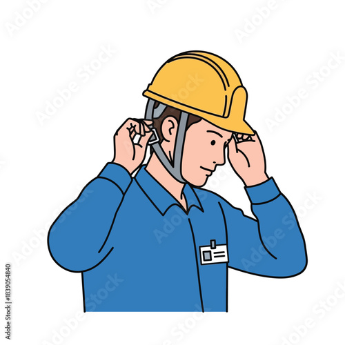 Construction worker wearing a yellow hard hat for safety