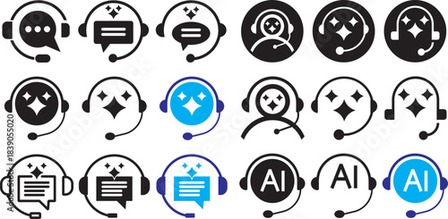 customer support ai icon set. support and communication concept.  chat headphone sign. Customer Support and Communication. Ideal for virtual help tools.  Ideal for virtual help tools. Virtual help cha