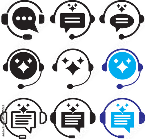 customer support ai icon set. support and communication concept.  chat headphone sign. Customer Support and Communication. Ideal for virtual help tools.  Ideal for virtual help tools. Virtual help cha