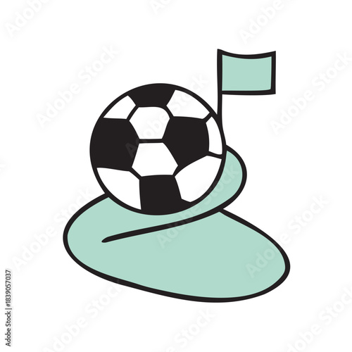 Sporty soccer illustration featuring ball and flag on ground