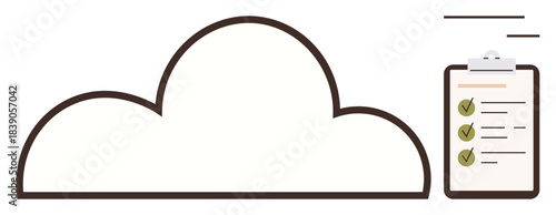 Cloud outline paired with a checklist clipboard signifying data storage, task completion, and organization. Ideal for productivity, goal setting, cloud computing, business, data management