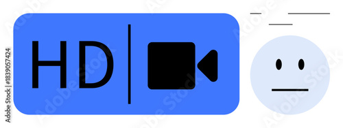 Streaming services, video quality, online media, high-definition, digital content, technology use. HD logo with a video camera icon and a minimalist face with motion lines. Streaming services
