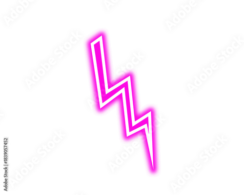 Bright neon pink lightning bolt icon with white outline on a solid on transparent background