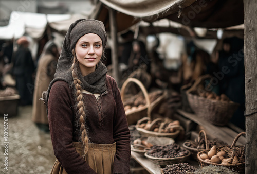 Medieval woman at a medieval market