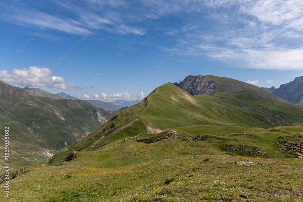 Naklejka premium The Col du Galibier is a mountain pass located on the border between the Savoie and Hautes-Alpes departments in France.