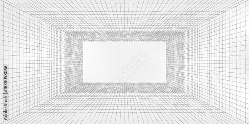 White pePerspective grid background 3d Vector illustration. Interior design Model projection background template. Line one point perspectiverspective grid room on black background