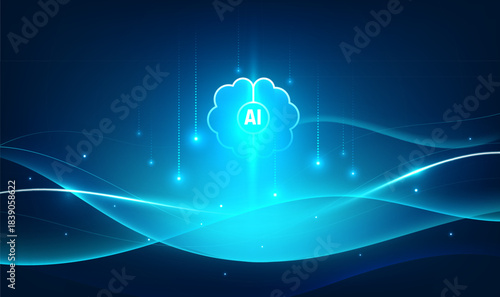 Dark AI tech background cyan abstract halo line banner
