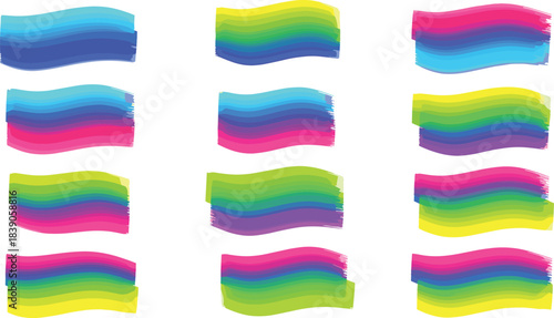 Rainbow Paint Brush Strokes Set – Colorful Gradient Swipes, Artistic Brush Texture, Vibrant Abstract Lines and Multicolor Paint Vector Collection