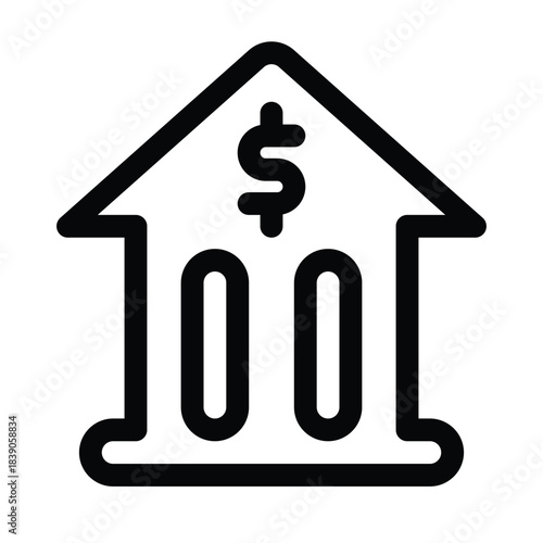 Outline bank icon for finance, account, deposit, and saving.