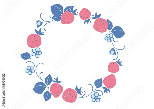 レトロ風のシンプルでポップなイチゴの丸いフレーム　背景なし