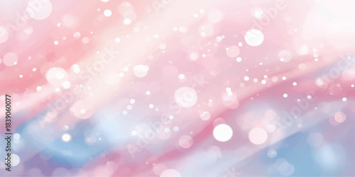 Soft pink and blue bokeh light circles create a bright abstract pattern for a winter holiday background illustration