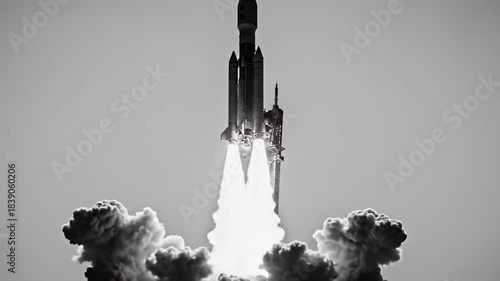 Powerful Rocket Launch Blasts Off Into Space with Fiery Exhaust.