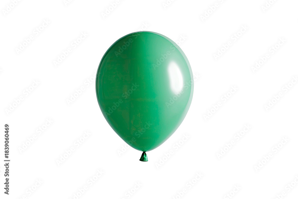 Obraz premium Green party balloon floating upwards with a bright glossy surface isolated on transparent background