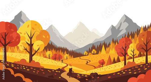 Autumnal Landscape Depicting Colorful Trees and Majestic Mountains.