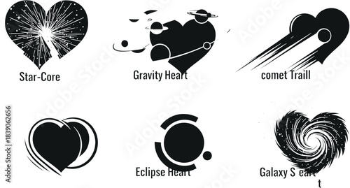 Cosmic heart illustrations with celestial themes