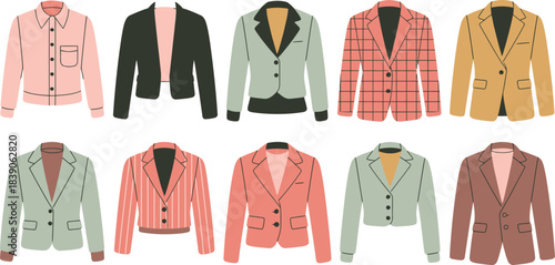 Blazers and a ButtonDown Shirt Arranged in Two Rows on a White Background