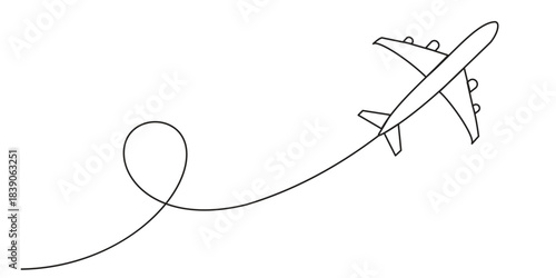 Airplane path in One Continuous line drawing. Business Concept of world travel and international flight airline with trace in simple linear style. Editable stroke. Doodle Vector illustration