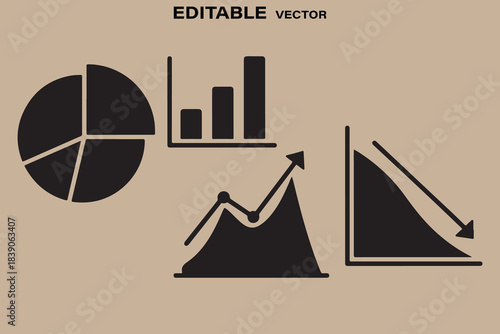 Collection of black silhouette icons representing financial data and charts