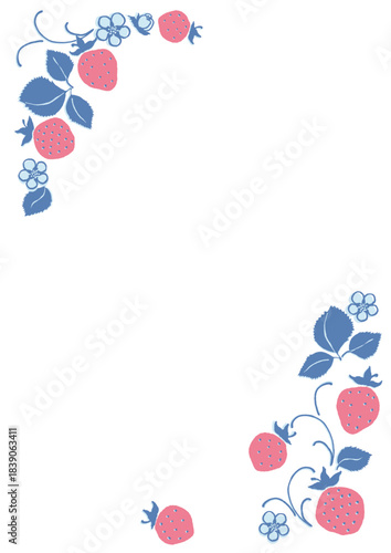 レトロ風のシンプルでポップなイチゴのコーナー素材　縦長