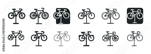 Set of bicycle rack icons in various styles
