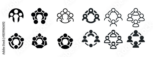 Collaborative teamwork icons set in black and white