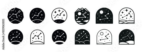 Zodiac constellation icons set - astronomy and astrology symbols
