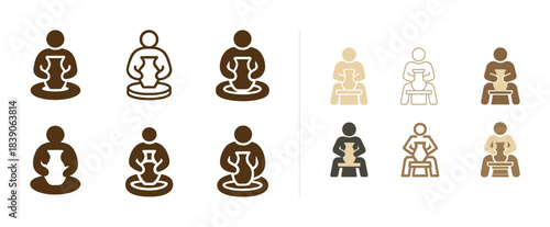 Pottery icon set: diverse styles and techniques of clay crafting