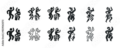 Silhouette collection of dancing figures with drums