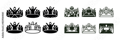 Abstract figures meeting at tables in diverse styles and designs