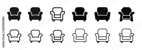 Collection of armchair icons in various styles and designs
